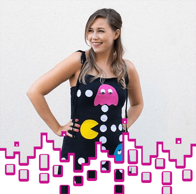 Woman in Pac-Man dress