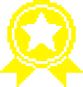 a pixelized icon of a ribbon with a star in the middle